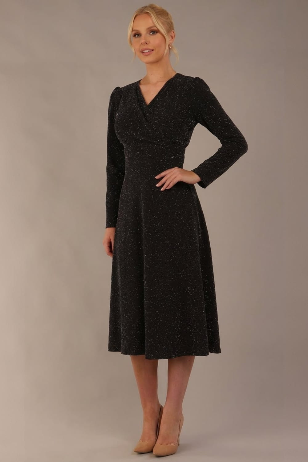 Calvert Sparkle Wrap V-Neck Dress in Black Sparkle – Diva Catwalk, image 11