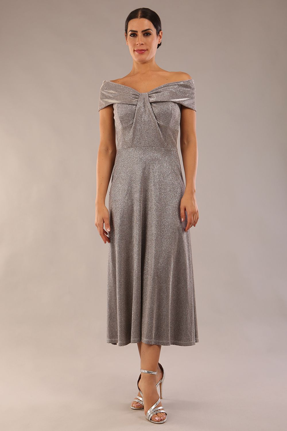 Capri A-Line Midaxi Glitter Dress in Iris Silver Glitter – Diva Catwalk, image 2