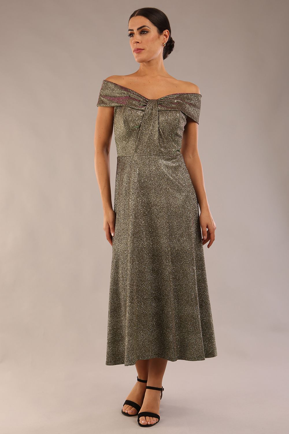 Capri A-Line Midaxi Glitter Dress in Sherwood Glitter – Diva Catwalk, image 1