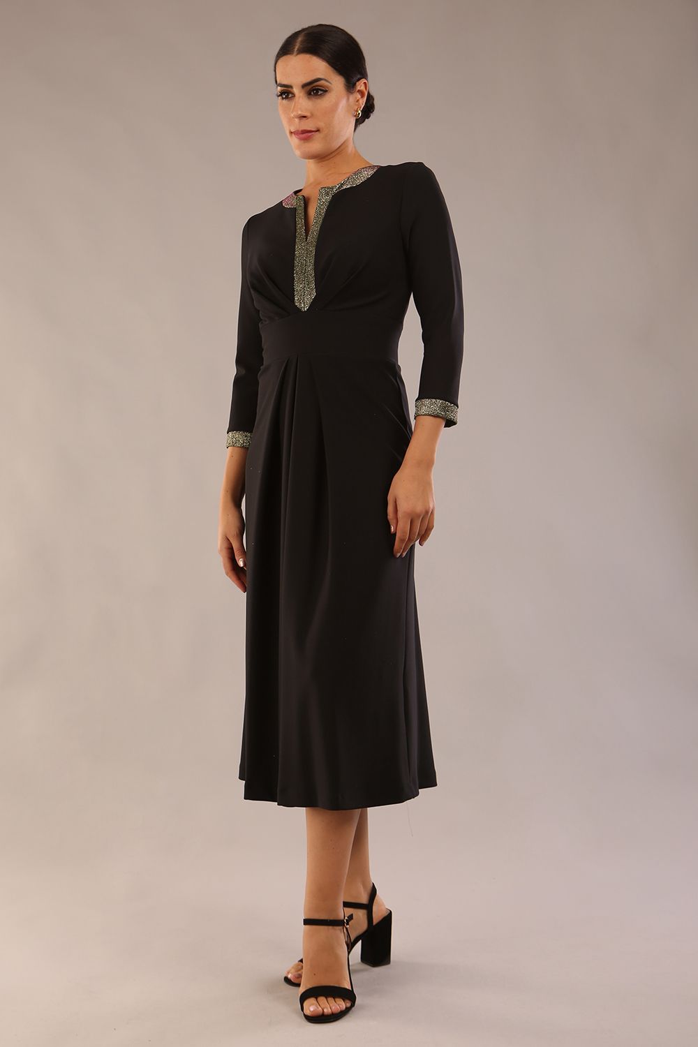 Carolyn A-line Midi Length Dress in Black and Sherwood Glitter – Diva Catwalk, image 5