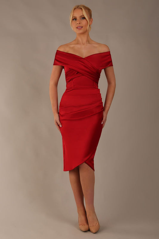 Casa Blanca Off Shoulder Satin Dress 
