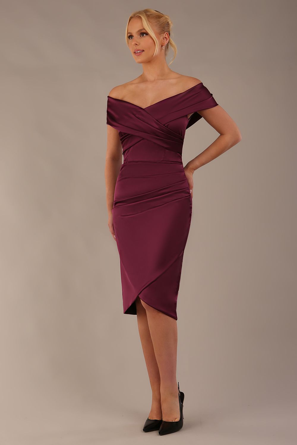 Casa Blanca Off Shoulder Satin Dress 