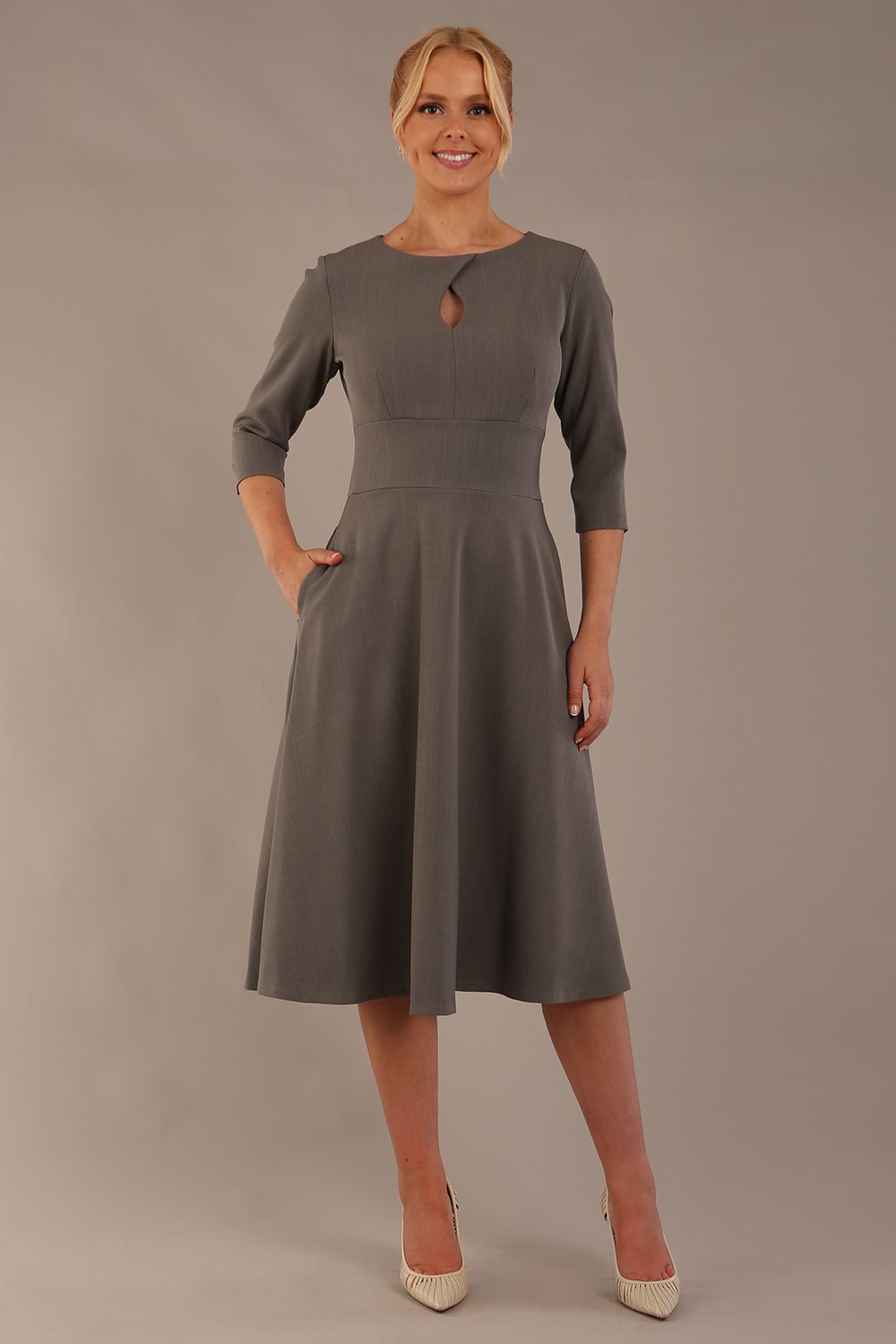 Casares Three Quarter Sleeve A-line Dress in Castlerock Grey – Diva Catwalk, image 27