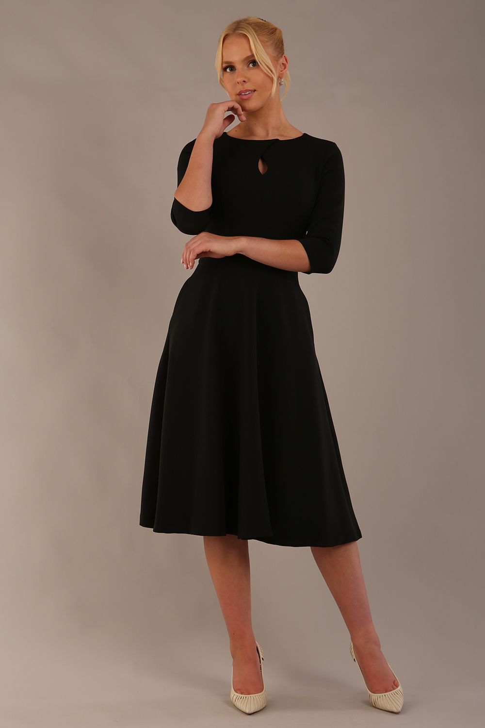 Casares Three Quarter Sleeve A-line Dress in Black – Diva Catwalk, image 21