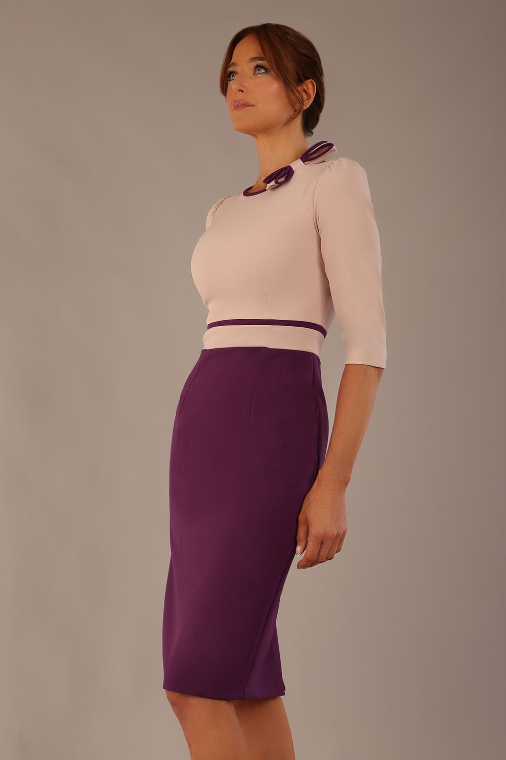 Cherie Sleeved Contrast Bow Neck Pencil Dress – Diva Catwalk, image 5