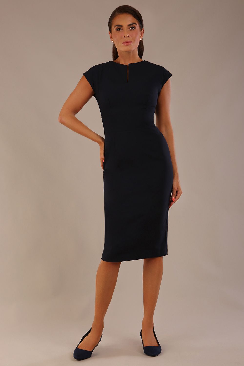 Claire Cap Sleeve Pencil Dress in Dark Navy – Diva Catwalk, image 10