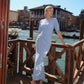 Cleopatra Ruched Midaxi Dress in Powder Blue – detail