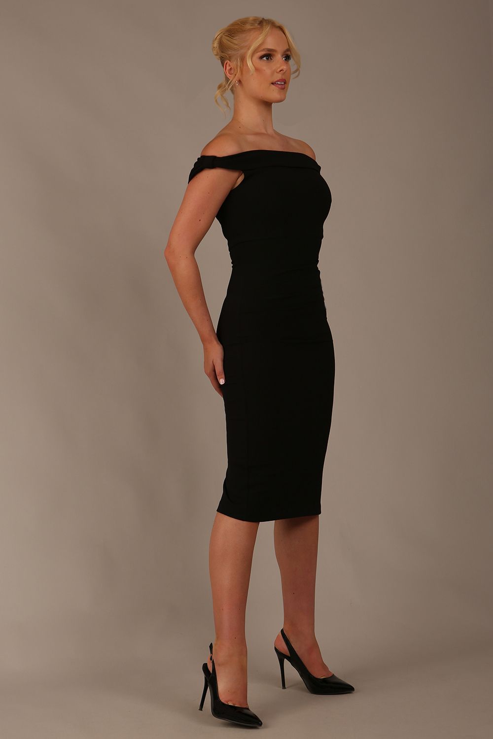 Cloud Off Shoulder Pencil Dress in Black – Diva Catwalk, image 5