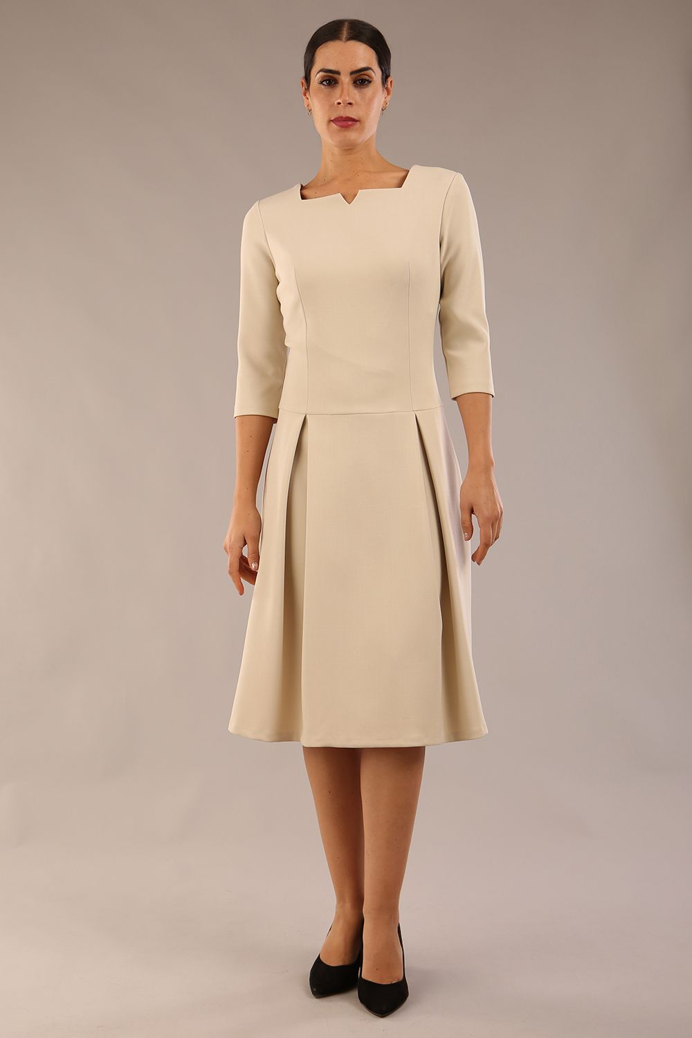 Cordelia Square Neck Pleated Midi A-line Dress 