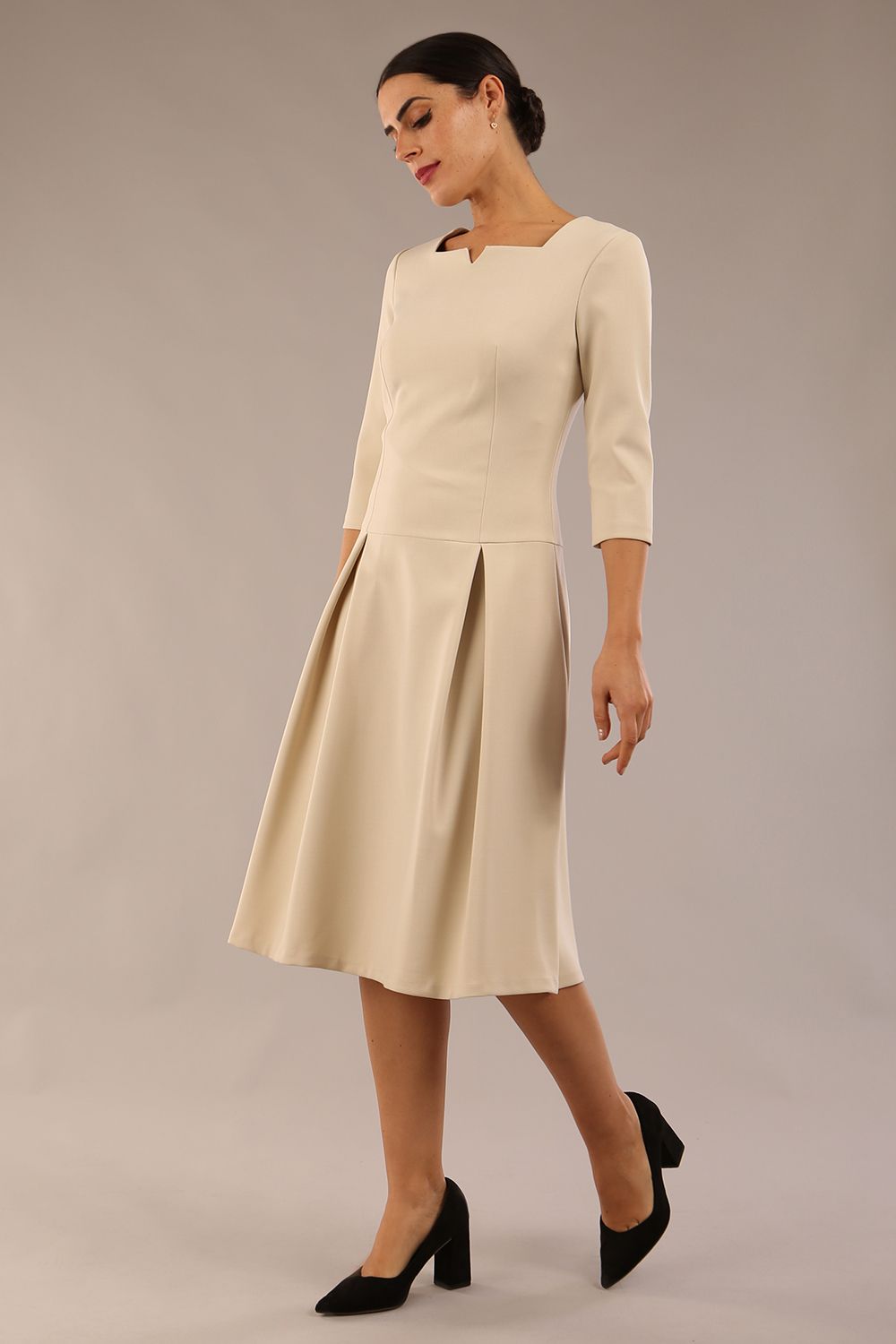 Cordelia Square Neck Pleated Midi A-line Dress – Diva Catwalk, image 17