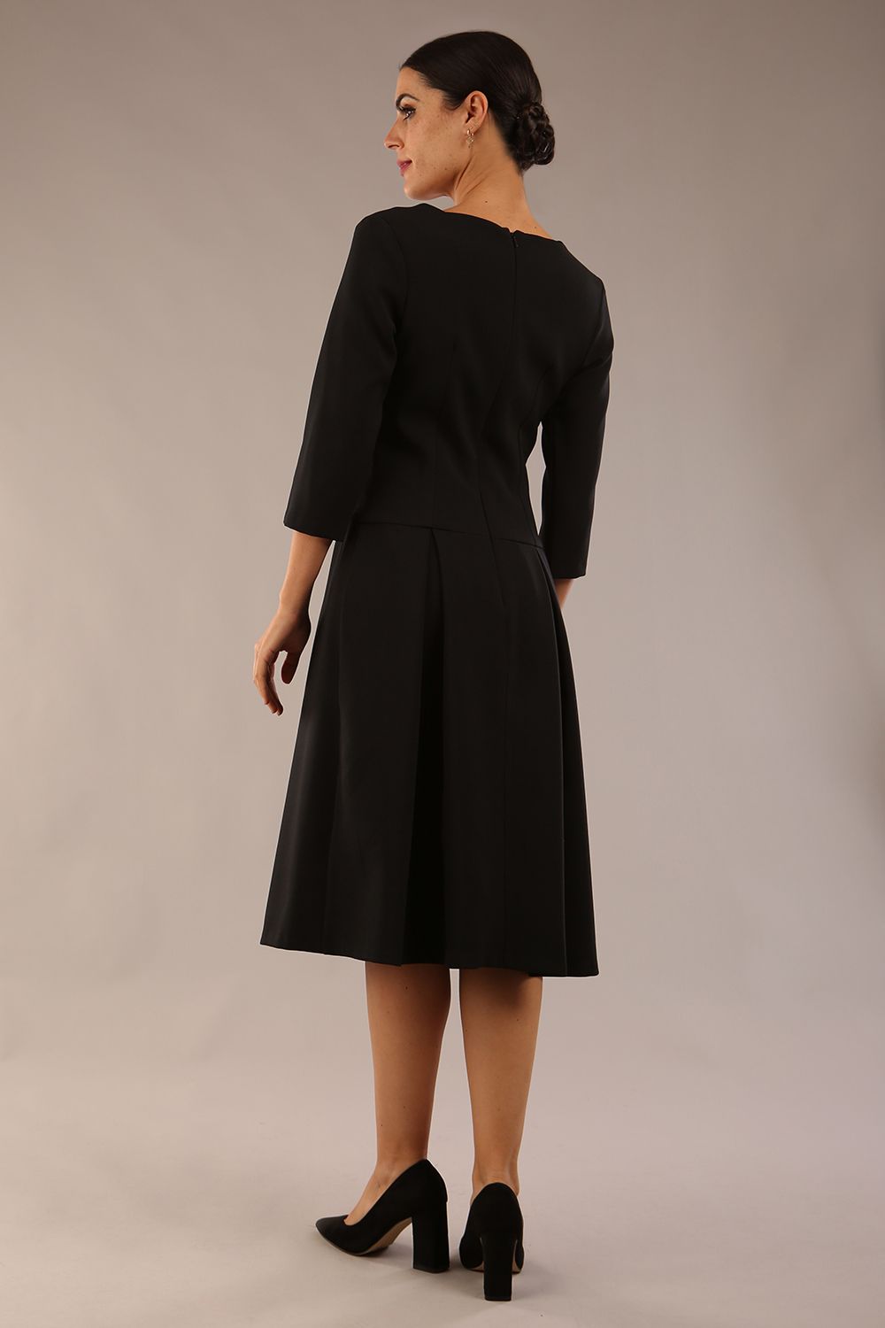 Cordelia Square Neck Pleated Midi A-line Dress 