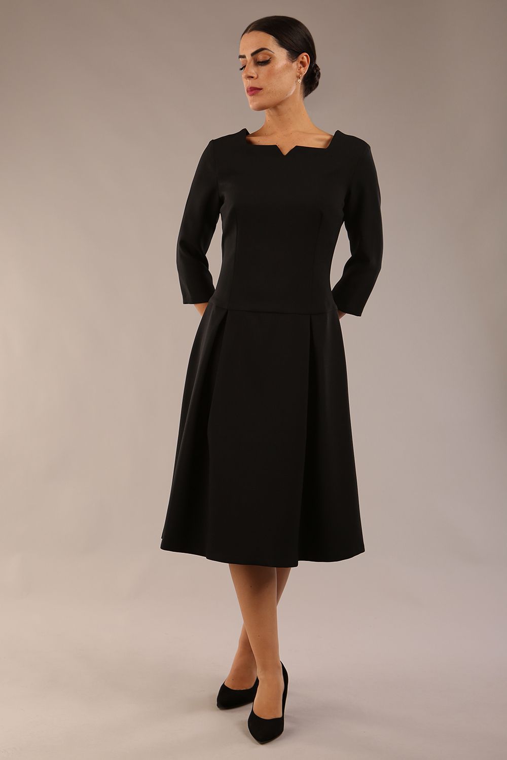 Cordelia Square Neck Pleated Midi A-line Dress – Diva Catwalk, image 22