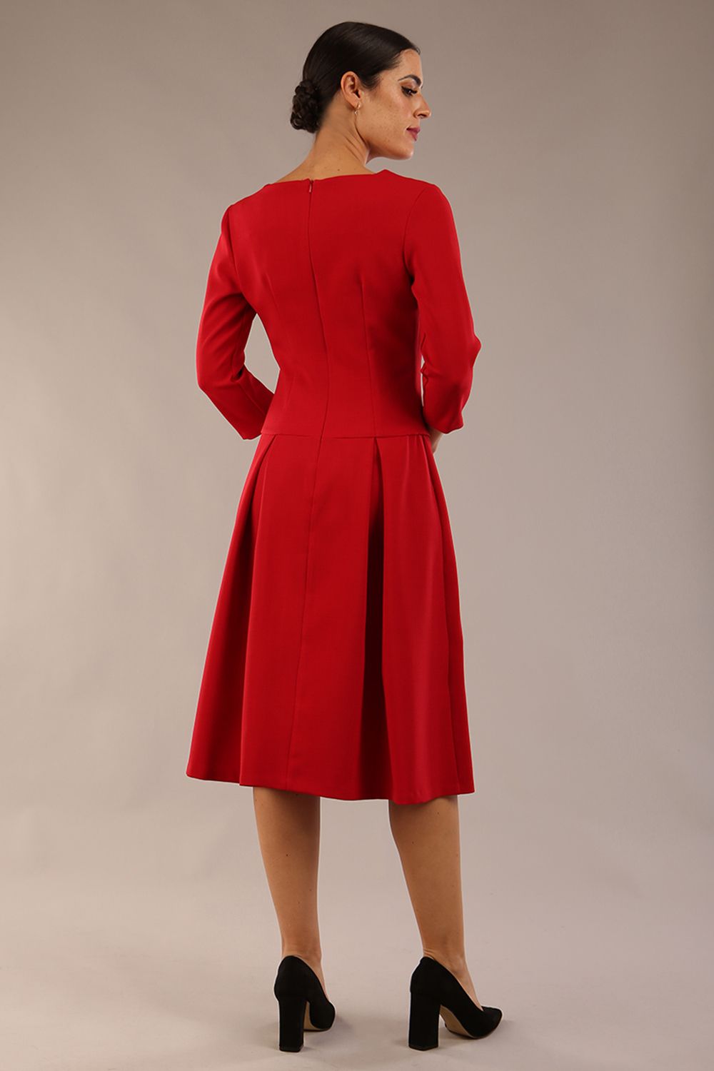 Cordelia Square Neck Pleated Midi A-line Dress 