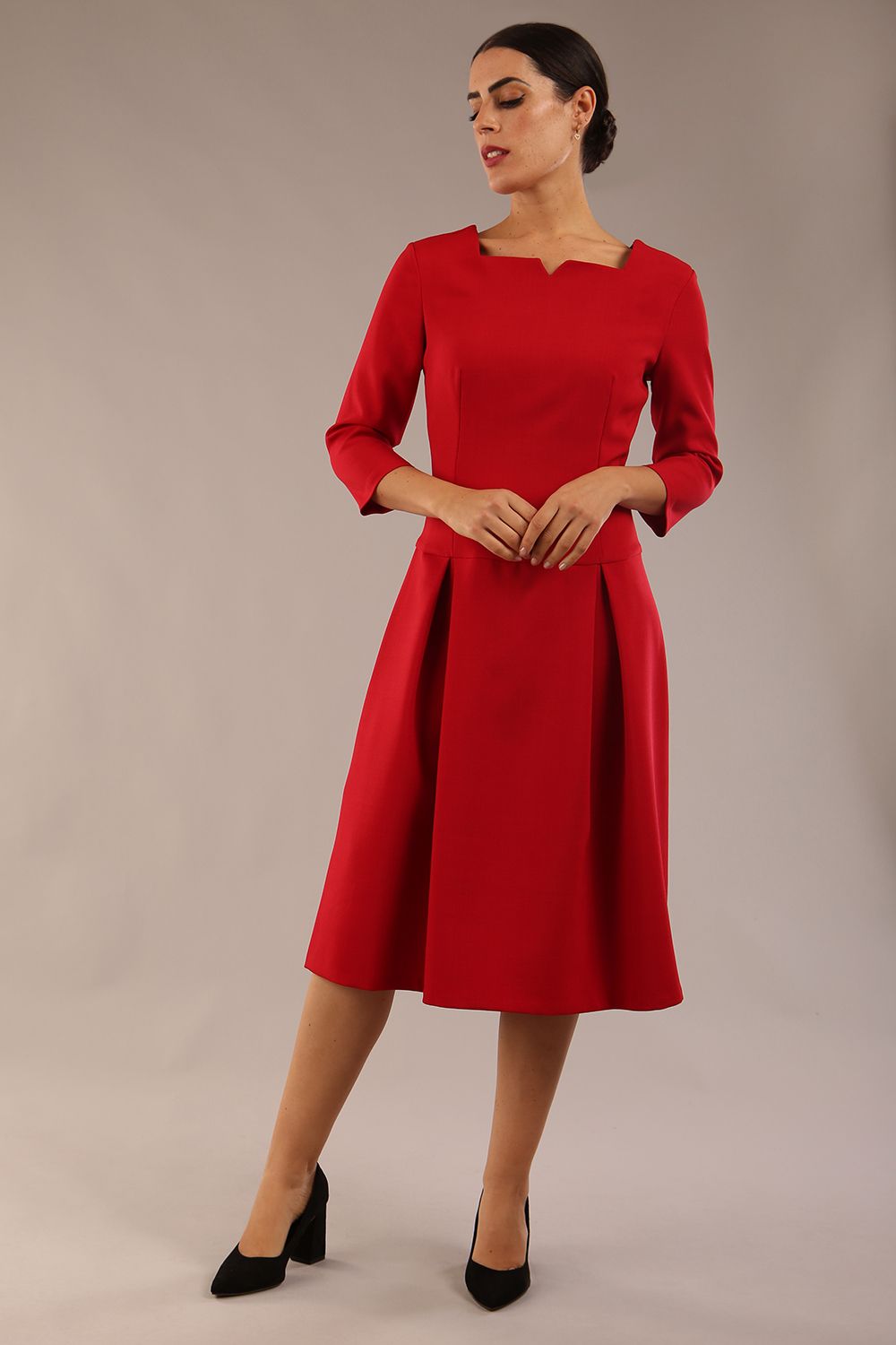 Cordelia Square Neck Pleated Midi A-line Dress – Diva Catwalk, image 5