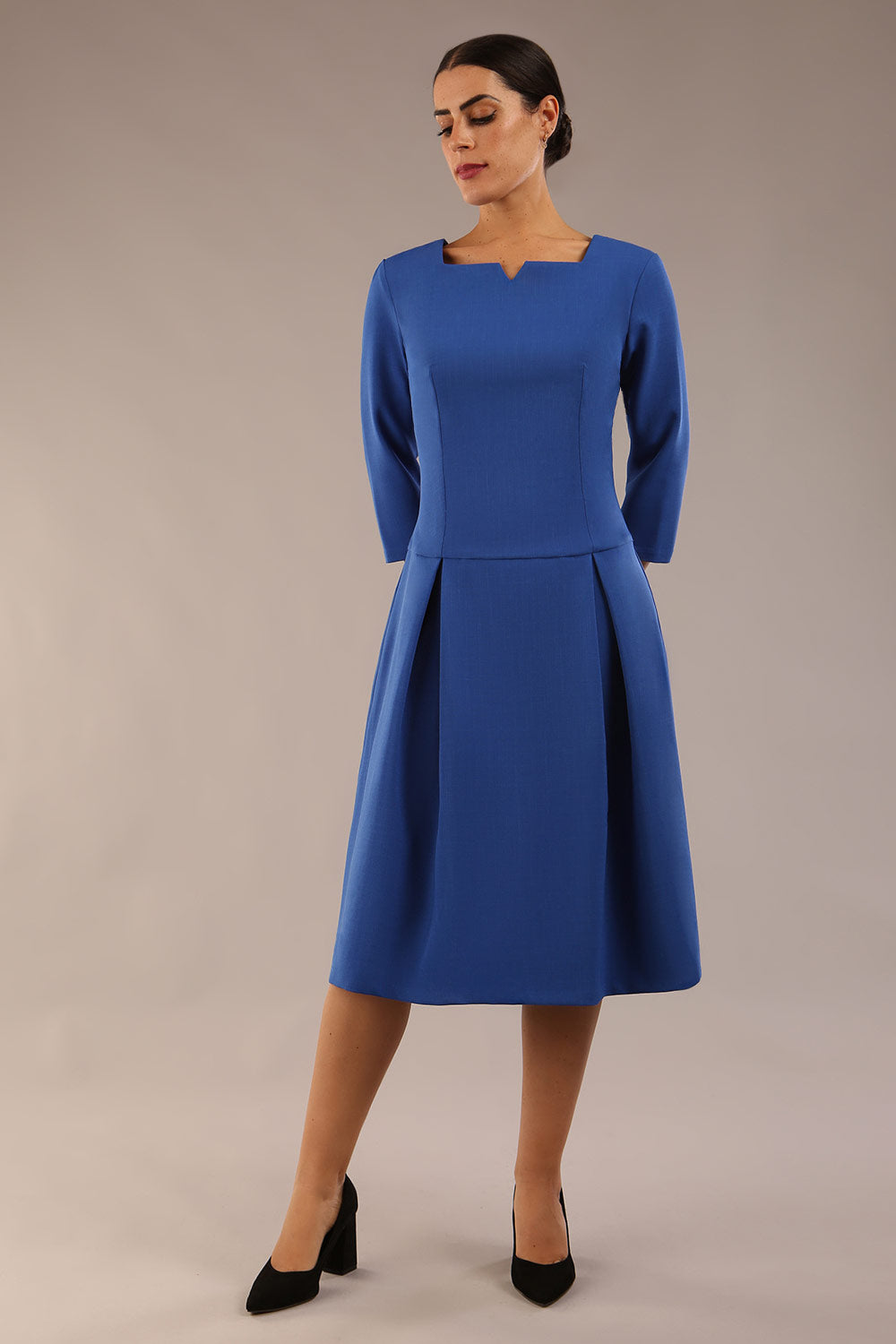 Cordelia Square Neck Pleated Midi A-line Dress – Diva Catwalk, image 26