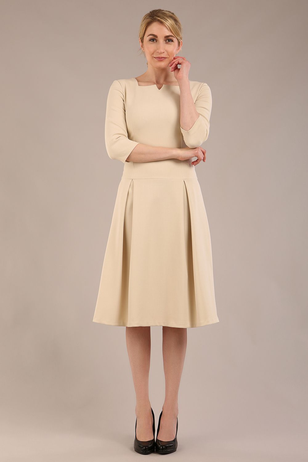 Cordelia Square Neck Pleated Midi A-line Dress 