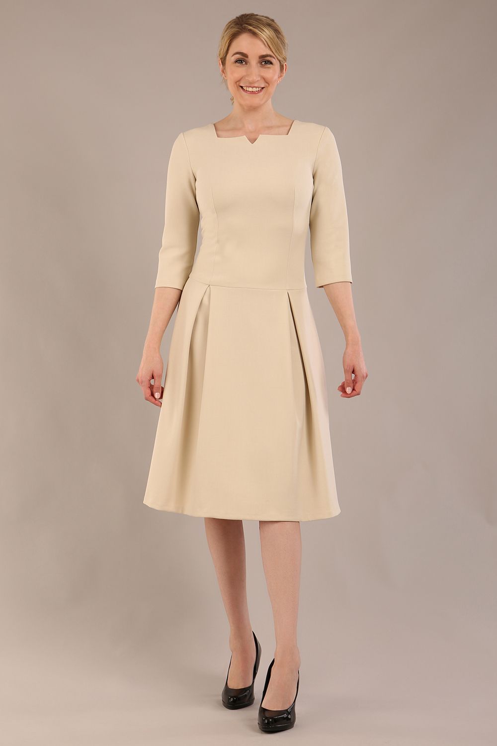 Cordelia Square Neck Pleated Midi A-line Dress 