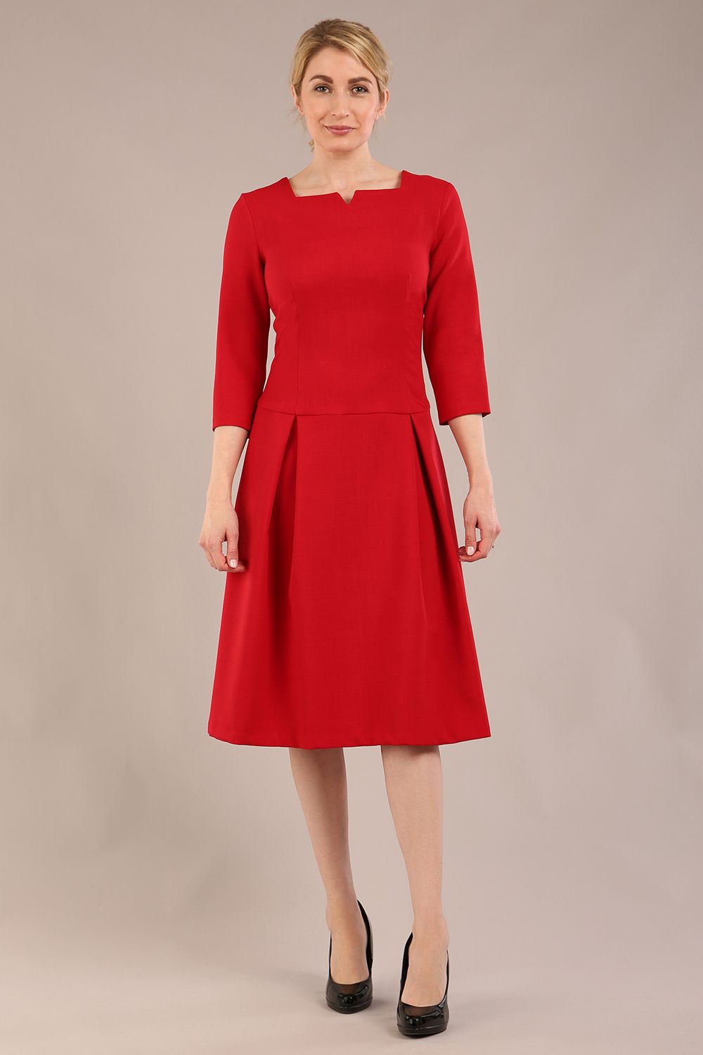 Cordelia Square Neck Pleated Midi A-line Dress 