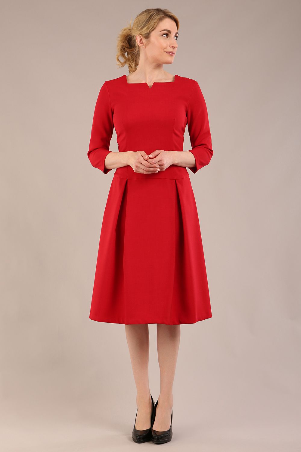 Cordelia Square Neck Pleated Midi A-line Dress – Diva Catwalk, image 7