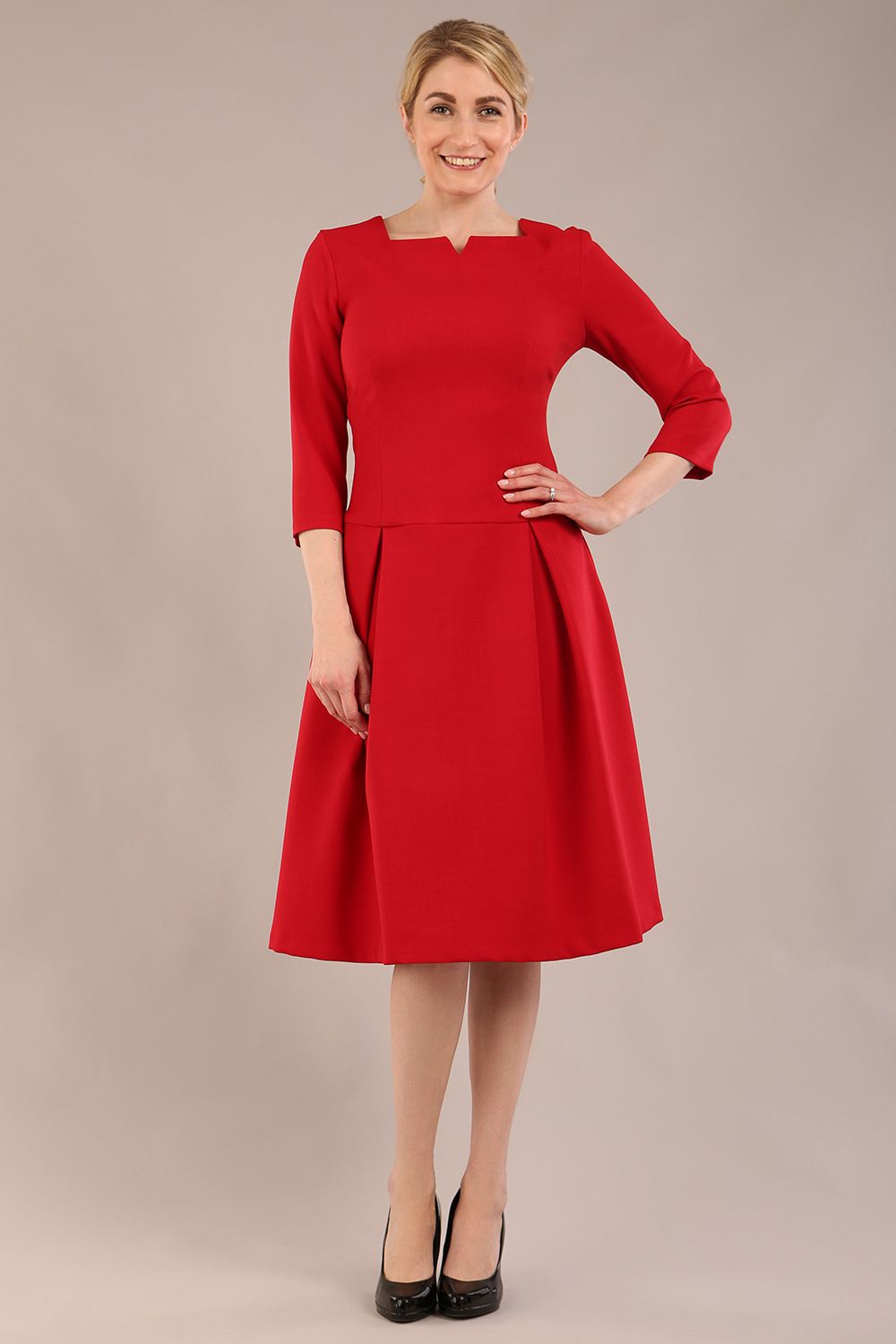 Cordelia Square Neck Pleated Midi A-line Dress – Diva Catwalk, image 8