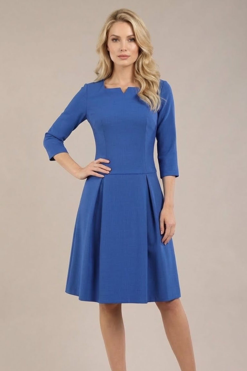Cordelia Square Neck Pleated Midi A-line Dress in Cobalt Blue – Diva Catwalk, image 23