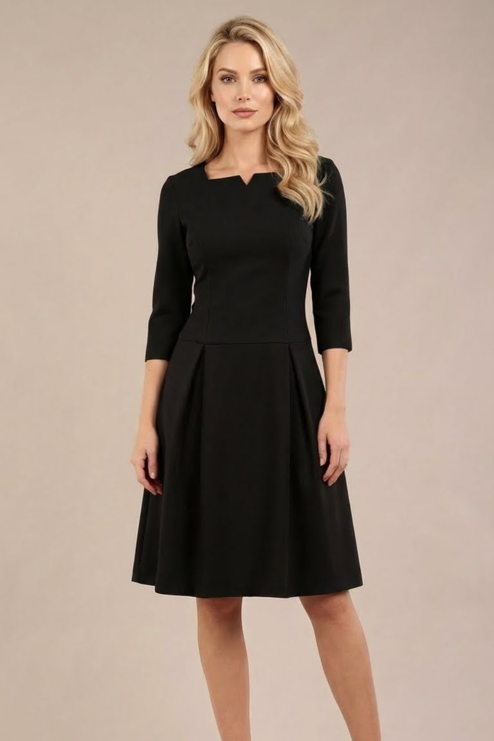 Cordelia Square Neck Pleated Midi A-line Dress 
