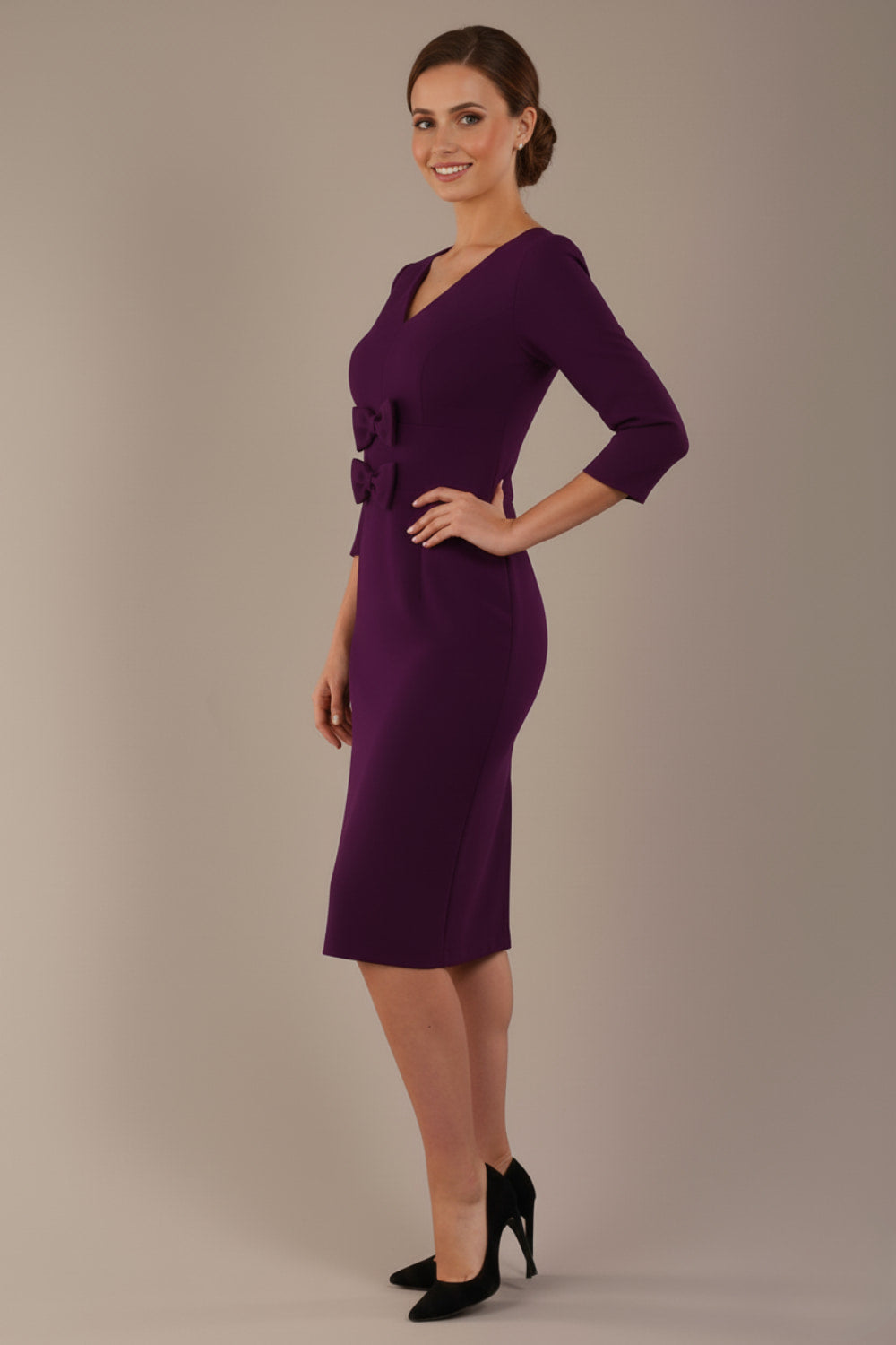 Corniche Double Bow Pencil Dress in Deep Purple – Diva Catwalk, image 5