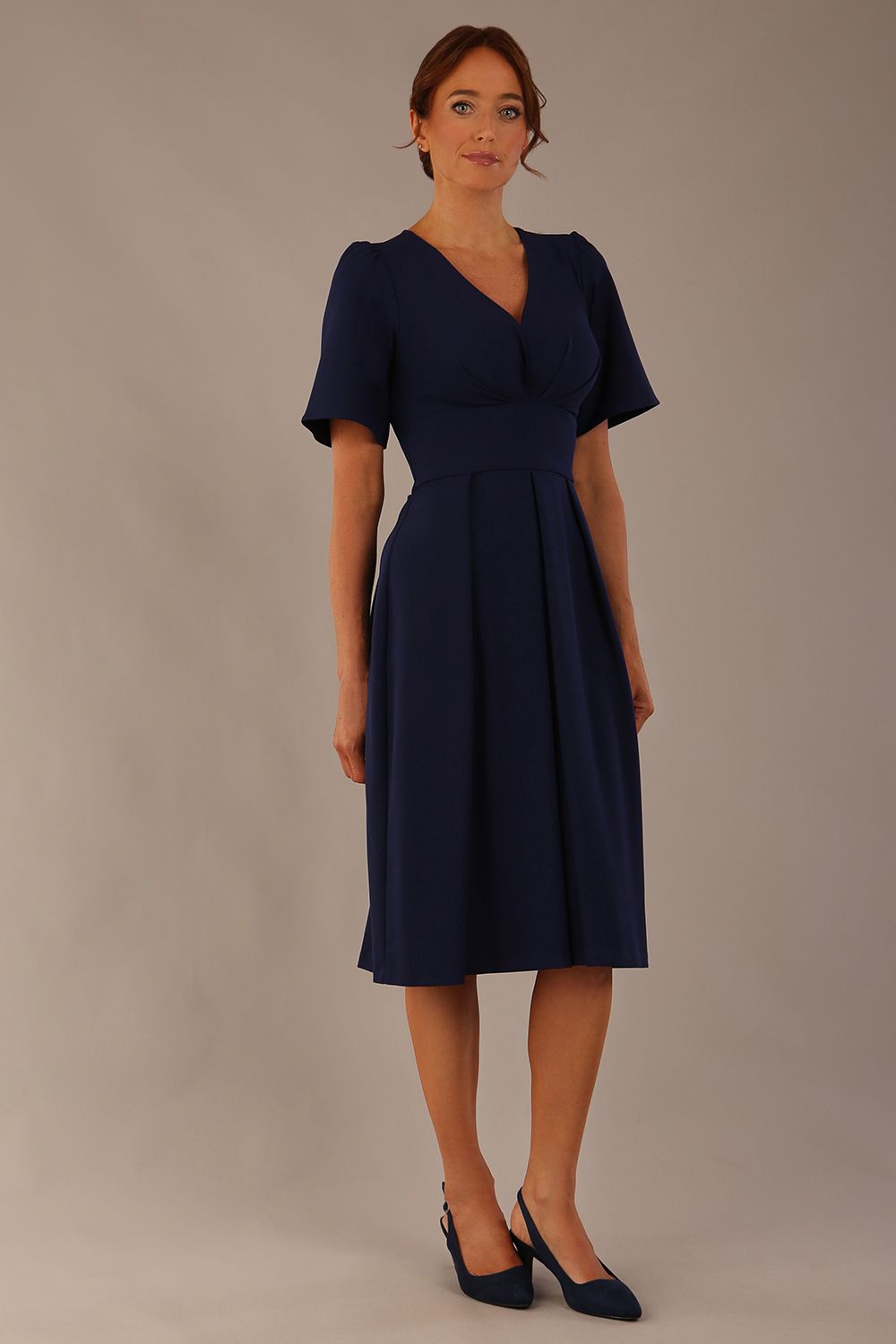 Dale Pleated A-Line Dress in Navy Blue – Diva Catwalk, image 7