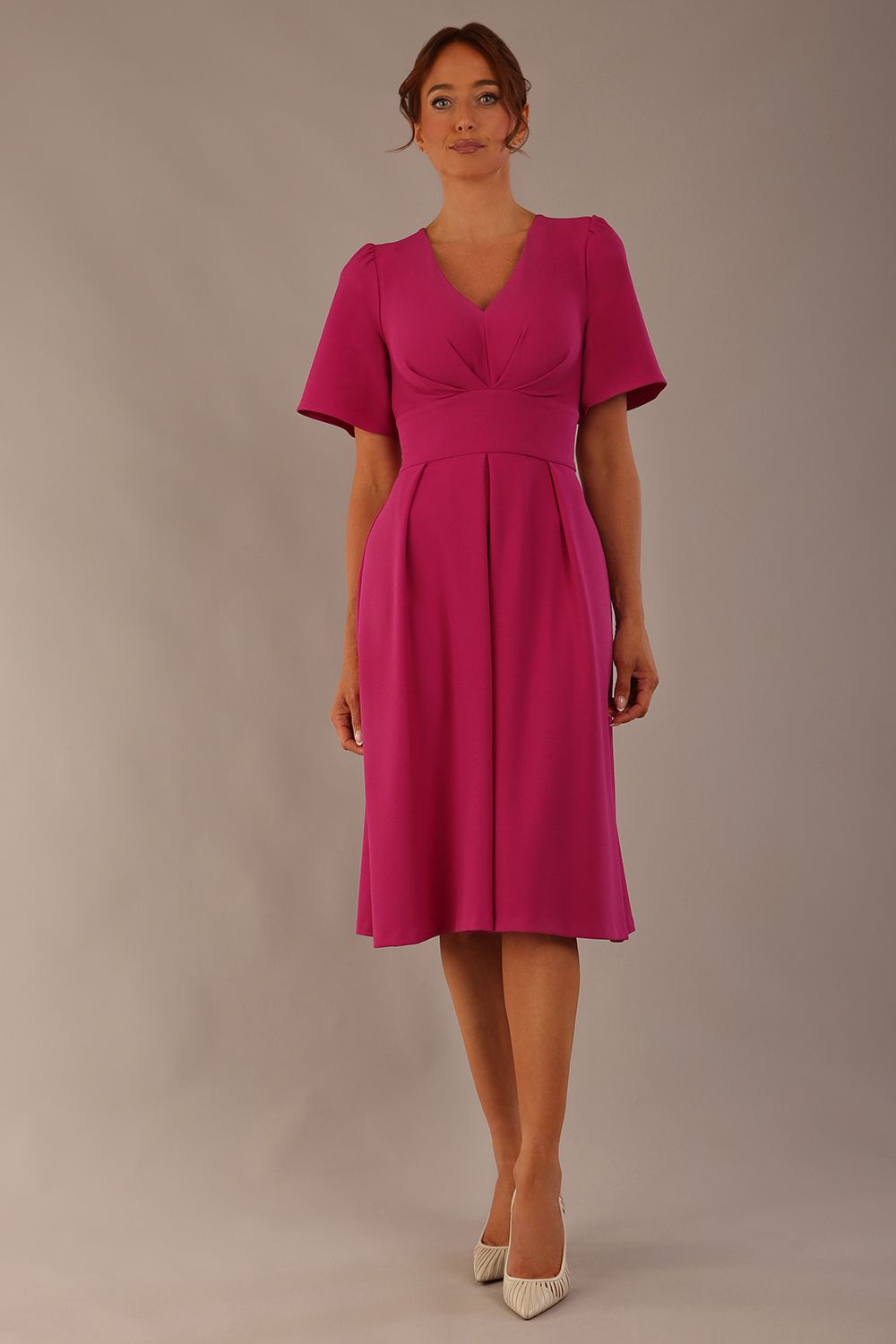 Dale Pleated A-Line Dress in Magenta – Diva Catwalk, image 14