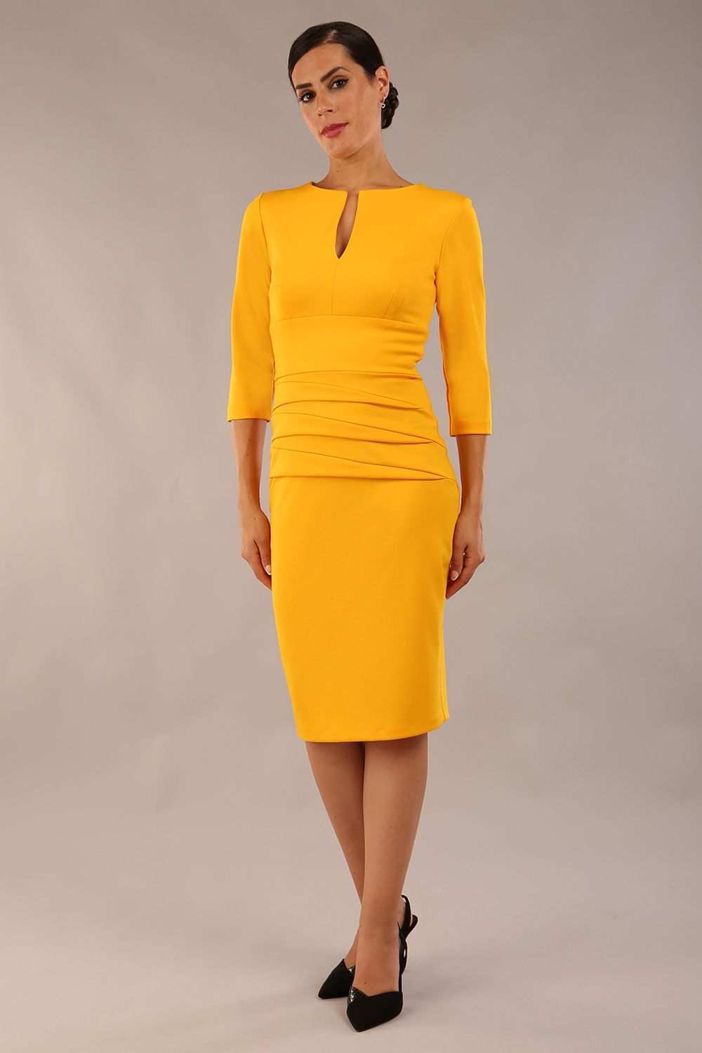 Daphne 3/4 Sleeved Dress in Saffron Yellow – Diva Catwalk, image 29