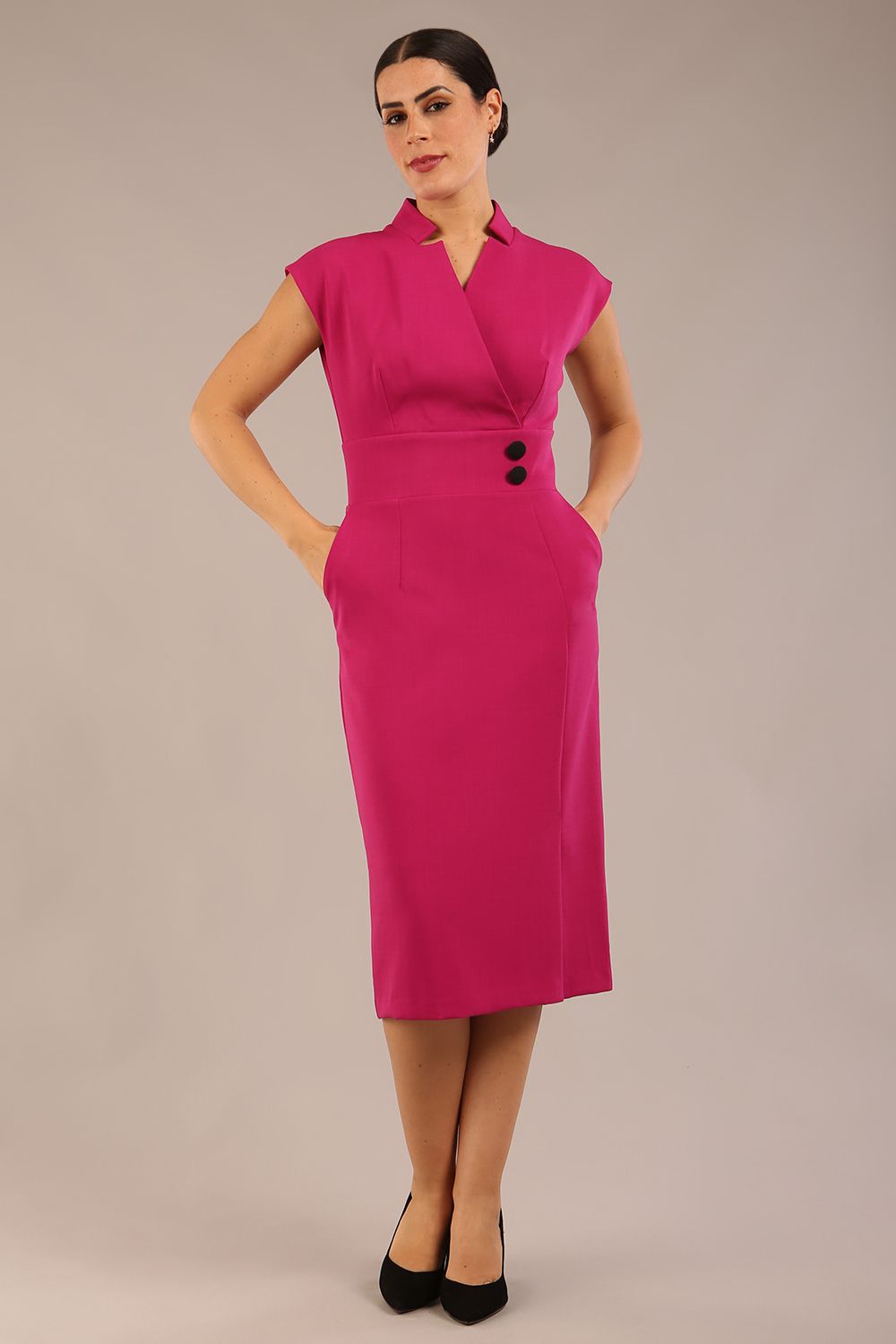 Derby Cap Sleeve Pencil Dress with Pockets – Diva Catwalk, image 16