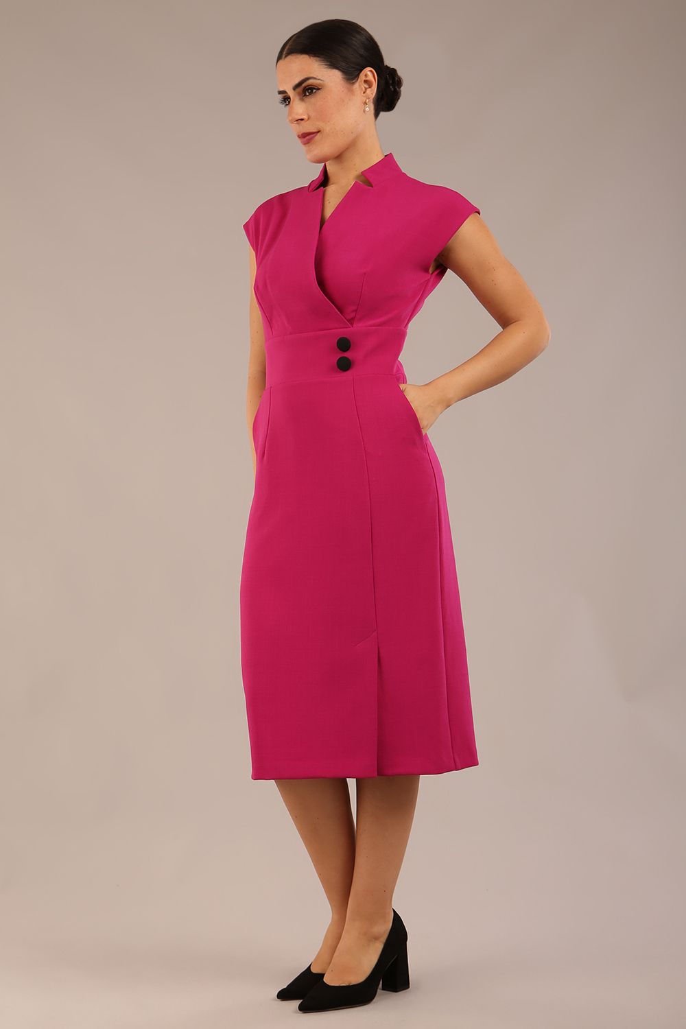 Derby Cap Sleeve Pencil Dress with Pockets – Diva Catwalk, image 15