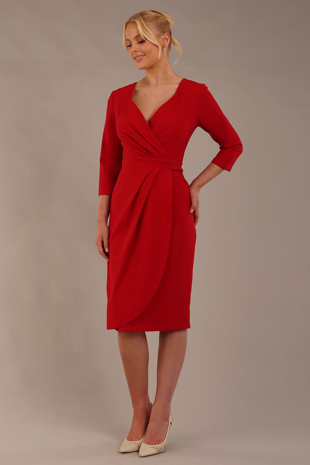 Elan Sleeved Tulip Style Dress in Scarlet Red – Diva Catwalk, image 1