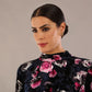 Firenze High-Neck Floral Velvet Wrap Dress 