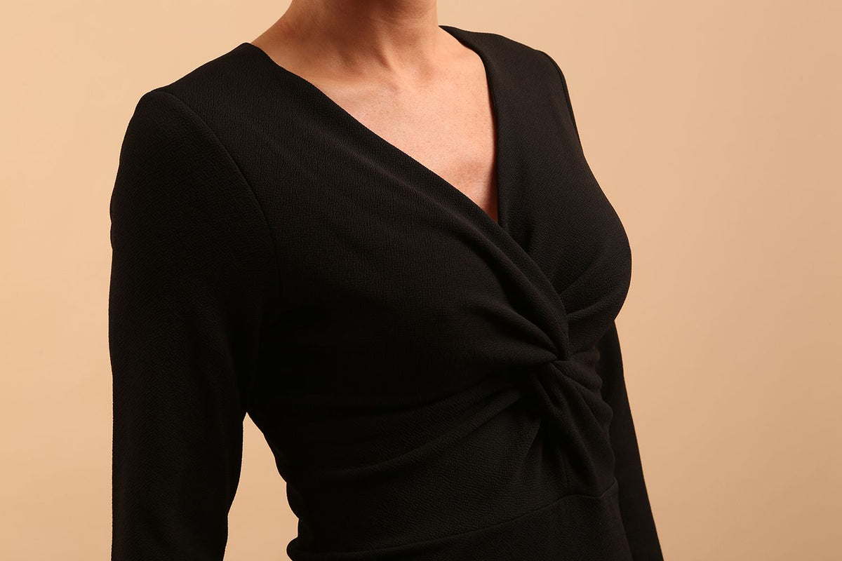Gately Long Sleeve Twisted Low V-Neck Pencil Dress – Diva Catwalk, image 11