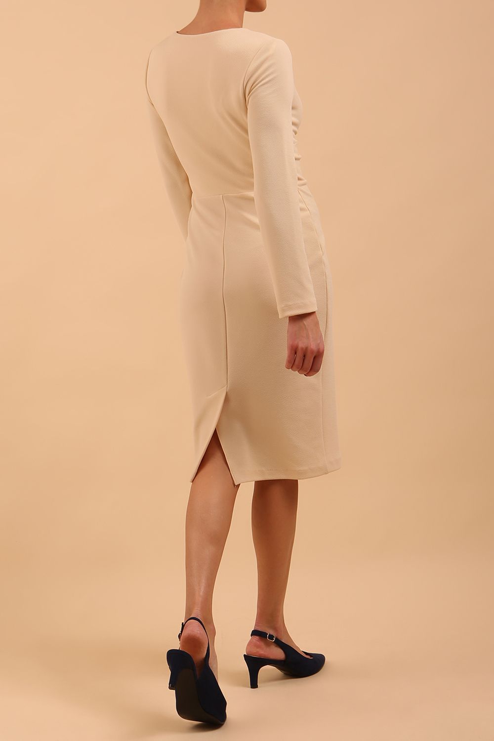 Gately Long Sleeve Twisted Low V-Neck Pencil Dress 