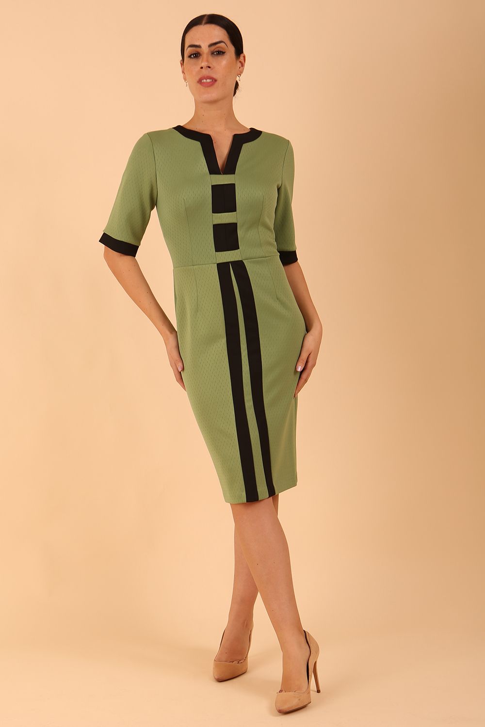Goggle Pencil Dress in Dill Green+Black – Diva Catwalk, image 6