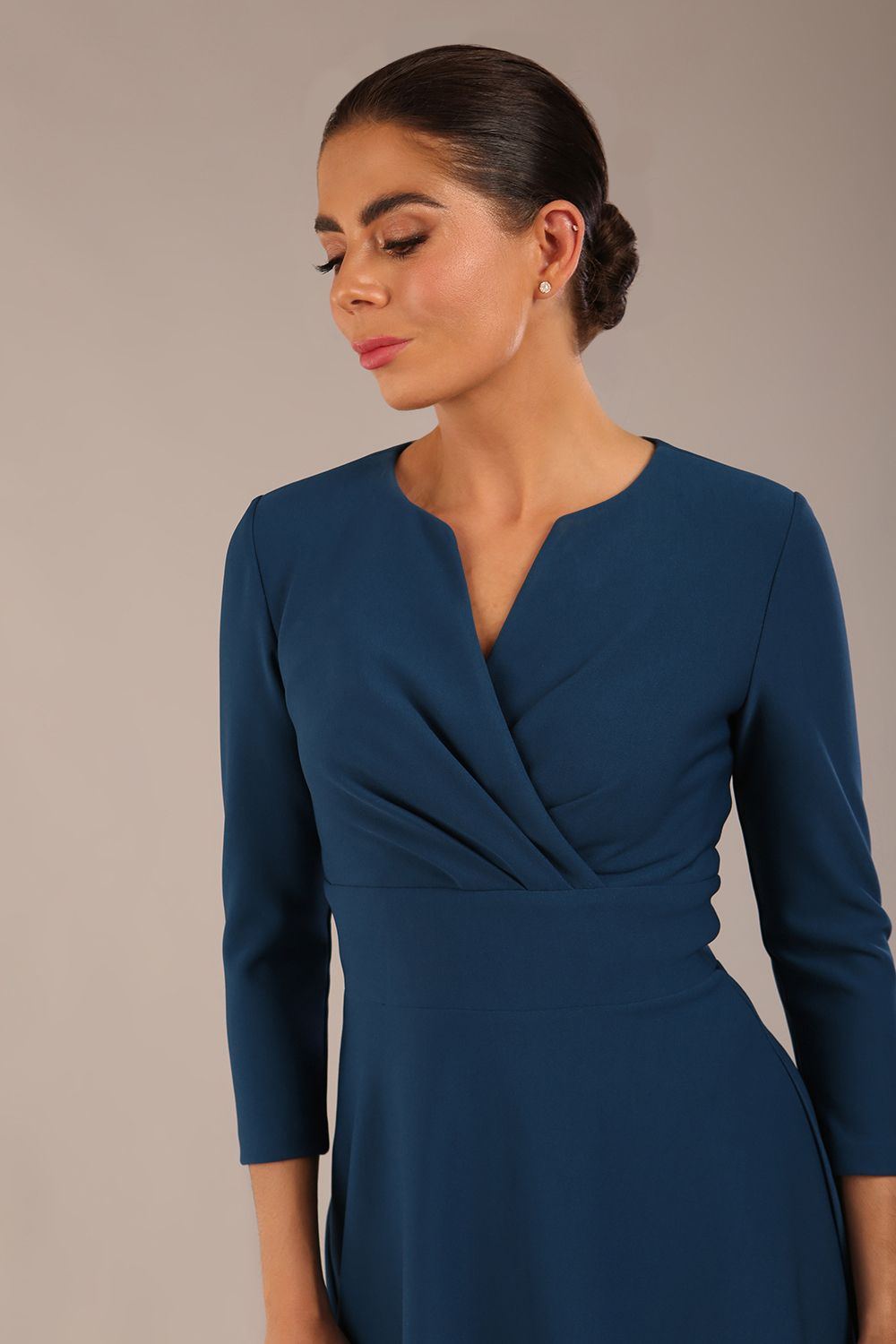Haddington 3/4 sleeved A-line Dress in Teal – Diva Catwalk, image 4