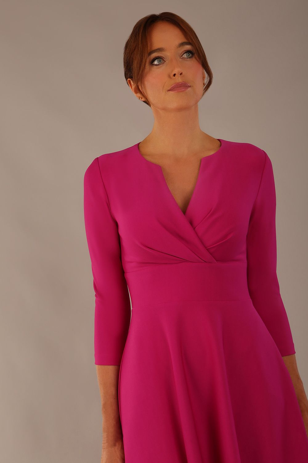 Haddington 3/4 sleeved A-line Dress in Magenta – Diva Catwalk, image 1