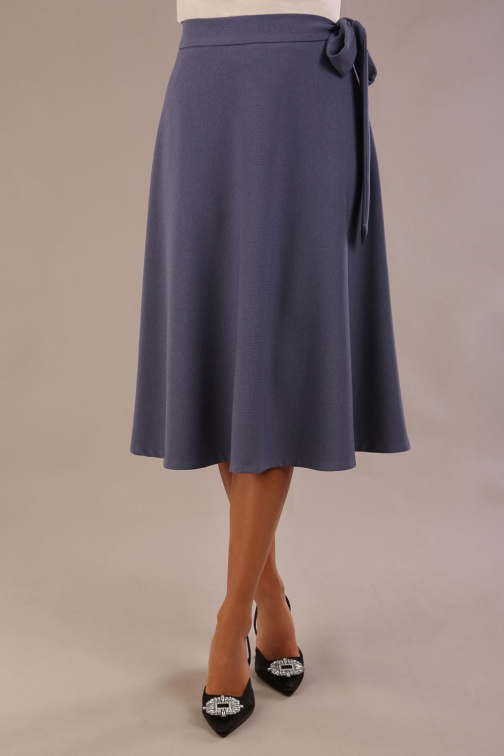 Harlow A-Line Tie-Waist Midi Skirt in Blue Mineral – Diva Catwalk, image 1