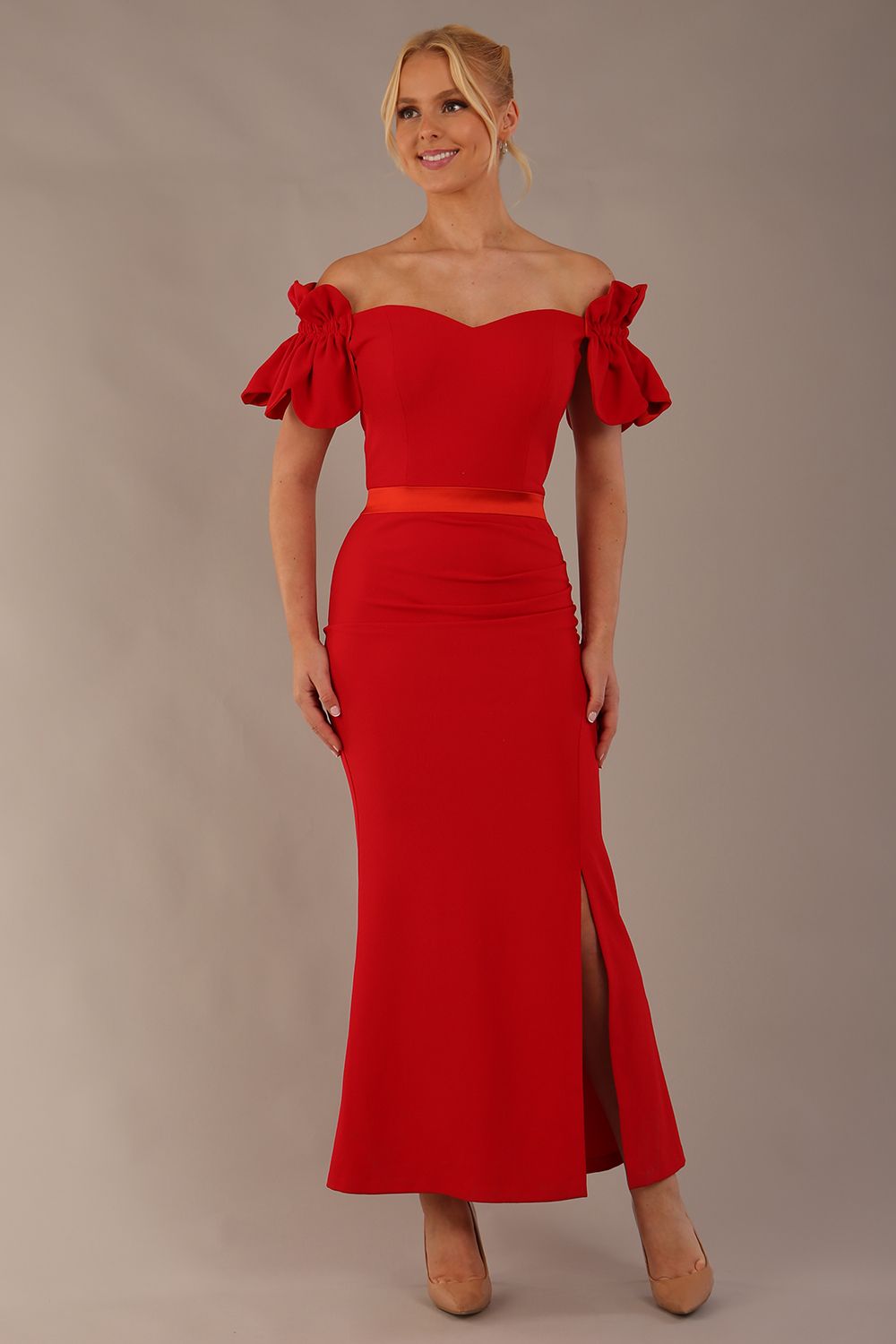 Harmony Bardot Ruffle Maxi Dress 