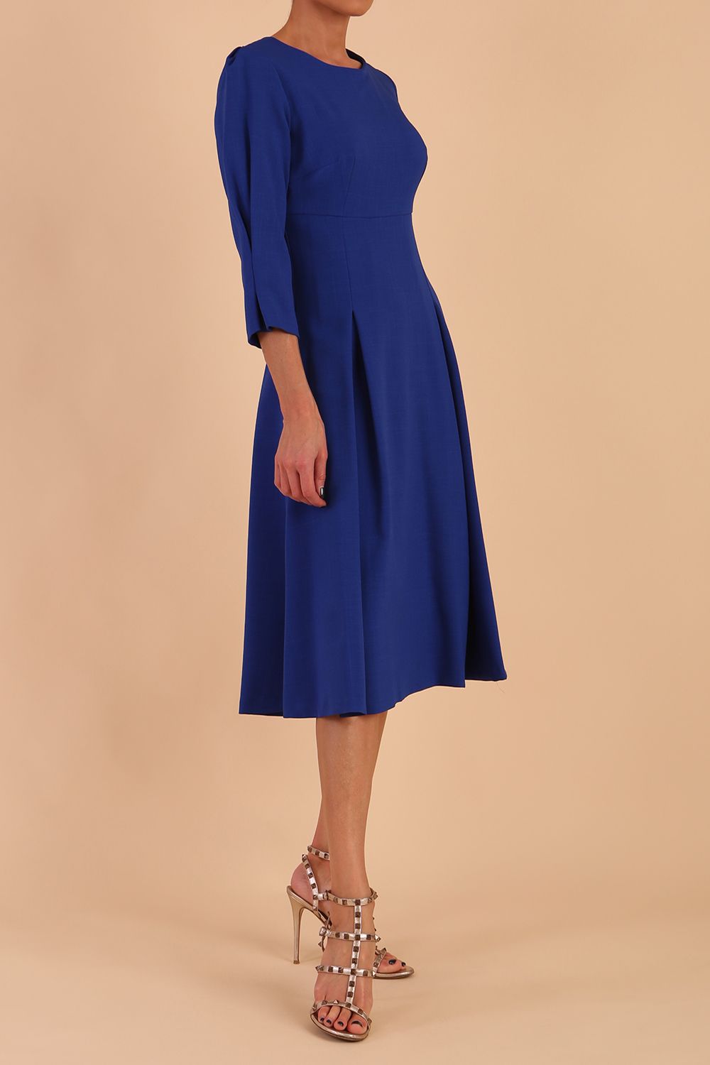 Harpsden Sleeved A-line Dress in Cobalt Blue – Diva Catwalk, image 6