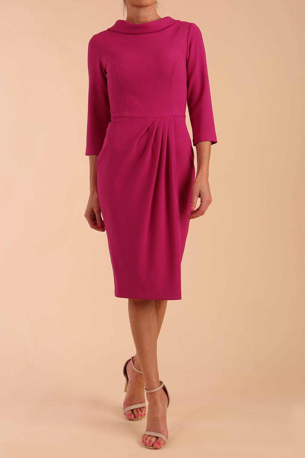 Hazel Rounded Collar Detail Pencil Dress in Magenta Haze – Diva Catwalk, image 18