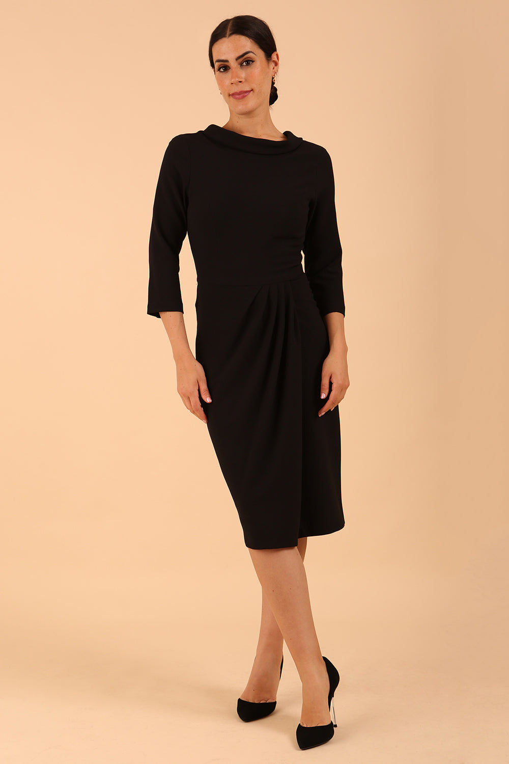 Hazel Rounded Collar Detail Pencil Dress in Black – Diva Catwalk, image 9