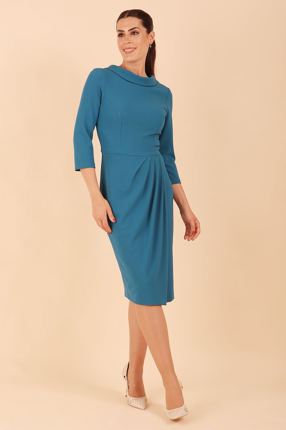 Hazel Rounded Collar Detail Pencil Dress 