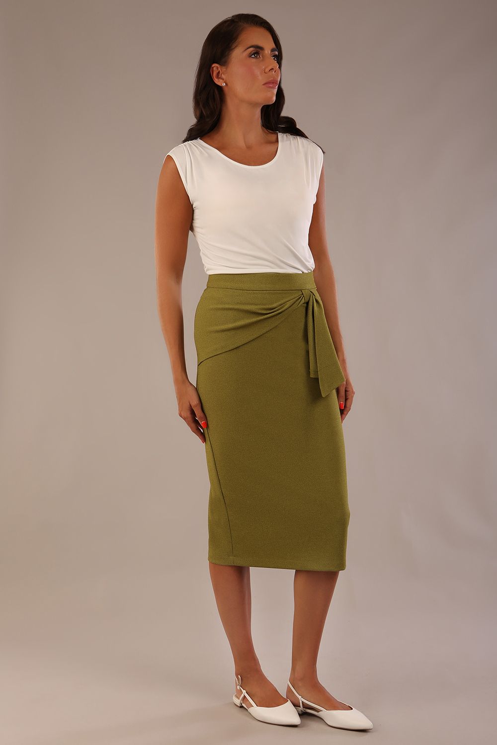Hedy Pencil Skirt with Draped Front – Diva Catwalk, image 3