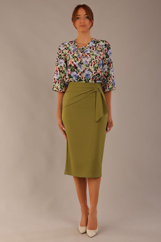 Hedy Pencil Skirt with Draped Front 