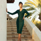 Heidi Sculpted Long Sleeve Pencil Dress in Forest Green – back view