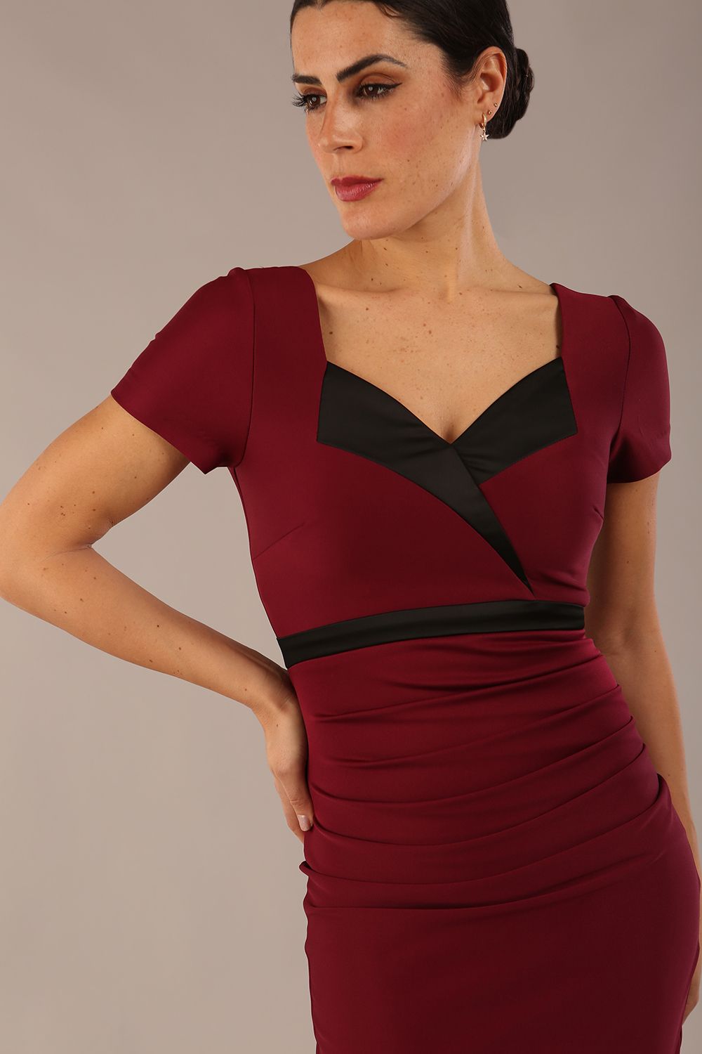 Helena Pencil Dress in Blissful Burgundy – Diva Catwalk, image 2