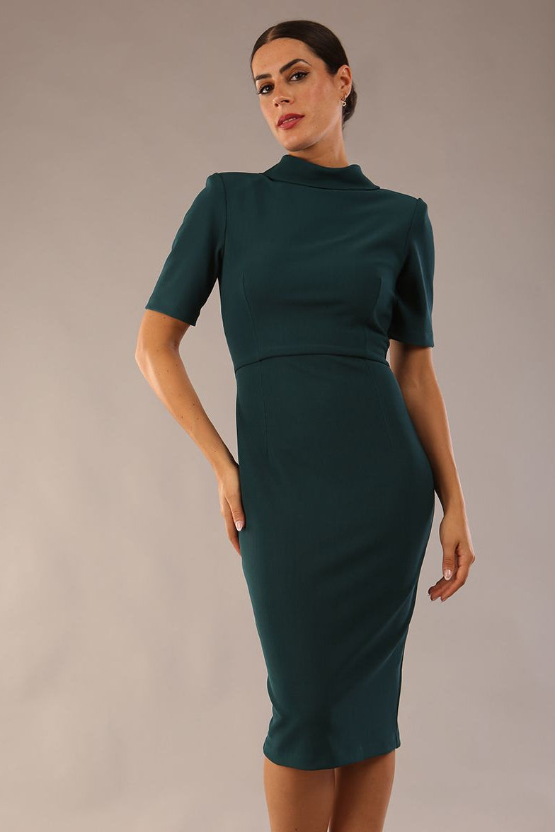 Highmoor Short Sleeved Pencil Dress in Green Gables – Diva Catwalk, image 28